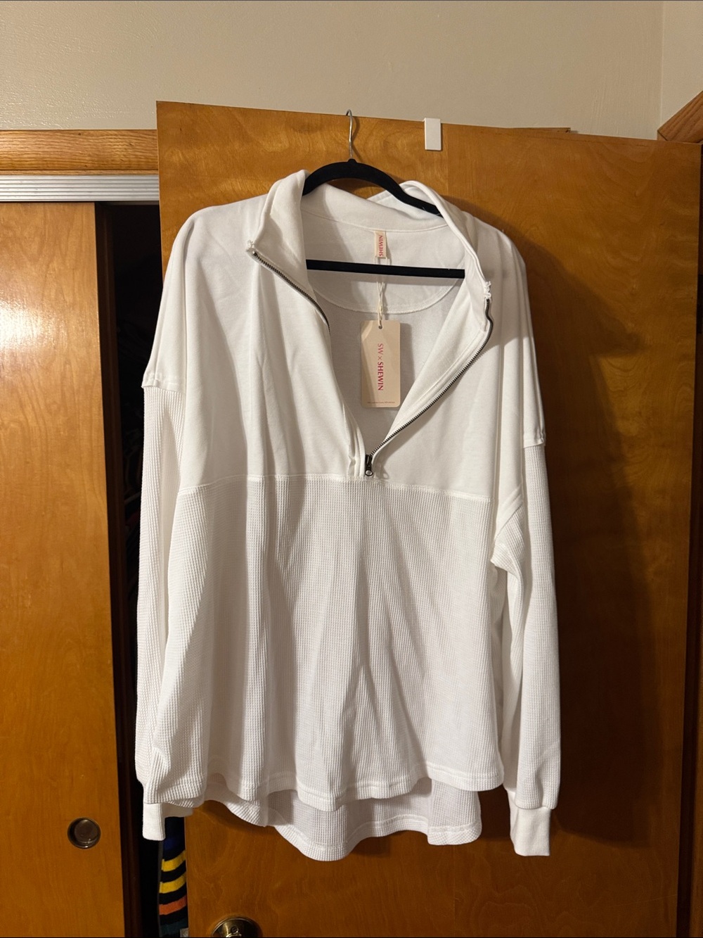Women's White Half-Zip Waffle Pullover Hoodie
